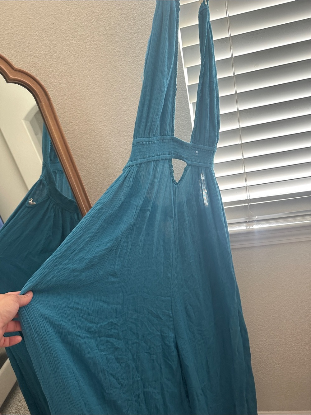 Free People Teal Crinkle Halter Maxi Dress
